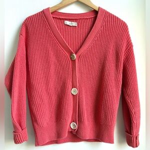 Loft Coral Punchy Pink bright 100% cotton Button-Up Cardigan